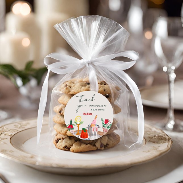 Adesivo Redondo Chá de Noiva de Natal Desenhado à Mão Obrigado (Hand Drawn Christmas Bridal Shower Thank You Classic Round Sticker)