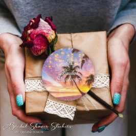 Adesivo Redondo Chá de Noiva de Verão com Pôr do Sol e Estrelas Mo