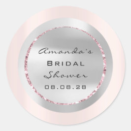 Adesivo Redondo Chá de Noiva Doce 16ª Rosa Brilho Brilho Cinza