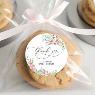 Adesivo Redondo Chá de Noiva Elegante de Flores Silvestres Obrigad