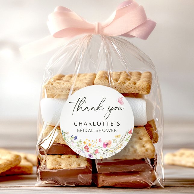 Adesivo Redondo Chá de Noiva Elegante Floral de Agradecimento (Criador carregado)