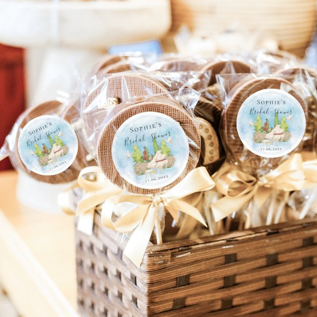 Adesivo Redondo Chá de Noiva Elegante Piano Violino Pombas flores (Criador carregado)