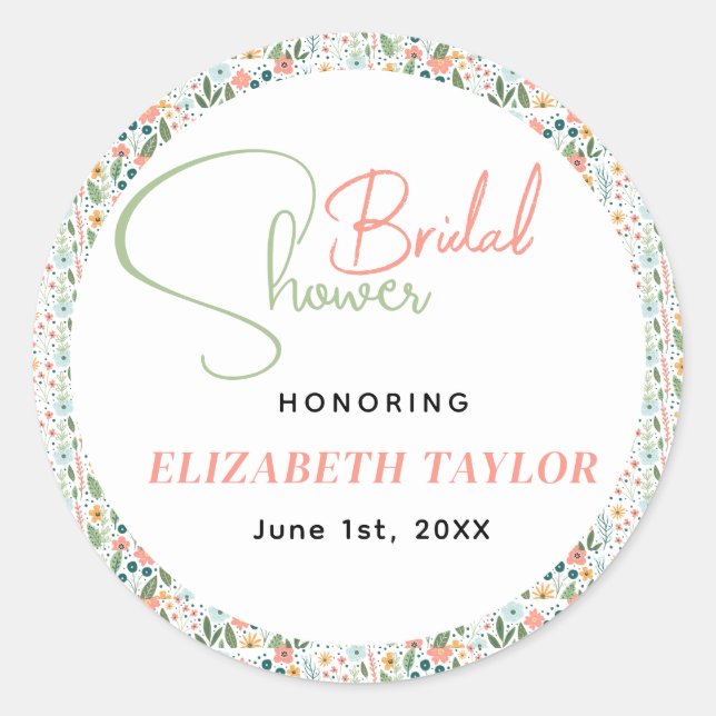 Adesivo Redondo Chá de Noiva Flor Retro Fofo  (Frente)