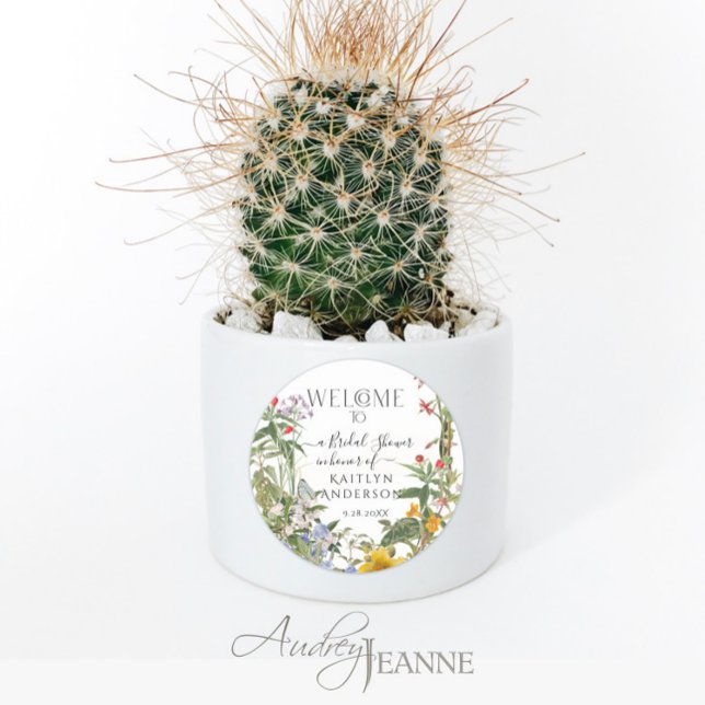 Adesivo Redondo Chá de Noiva Floral Aquarela de Flores Silvestres  (Criador carregado)