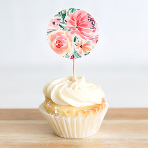 Adesivo Redondo Chá de Noiva Floral Aquarela Rosa e Verde