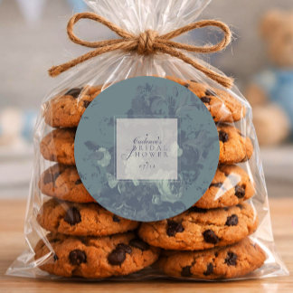 Adesivo Redondo Chá de Noiva Floral Azul Turquesa Rústico Elegante