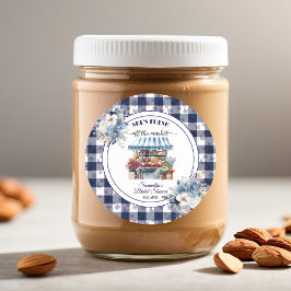 Adesivo Redondo Chá de Noiva Floral Azul Xadrez