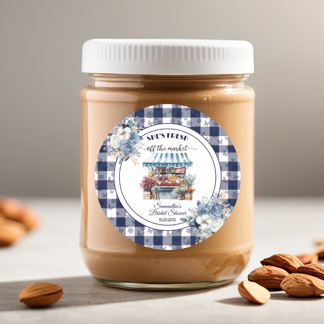 Adesivo Redondo Chá de Noiva Floral Azul Xadrez (Criador carregado)