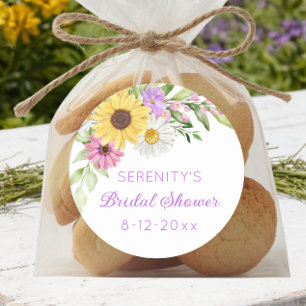 Adesivo Redondo Chá de Noiva Floral Boho Girassol Margarida