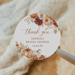 Adesivo Redondo Chá de Noiva Floral Boho Outono Abóbora