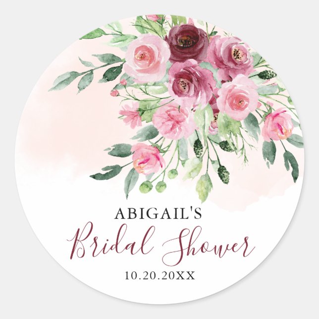 Adesivo Redondo Chá de Noiva Floral Borgonha (Frente)