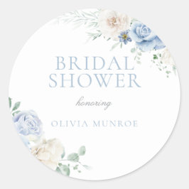 Adesivo Redondo Chá de Noiva Floral Branco e Azul Botânico
