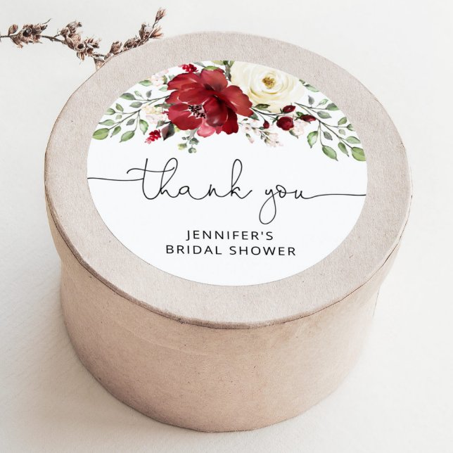 Adesivo Redondo Chá de noiva floral burgundy (Criador carregado)