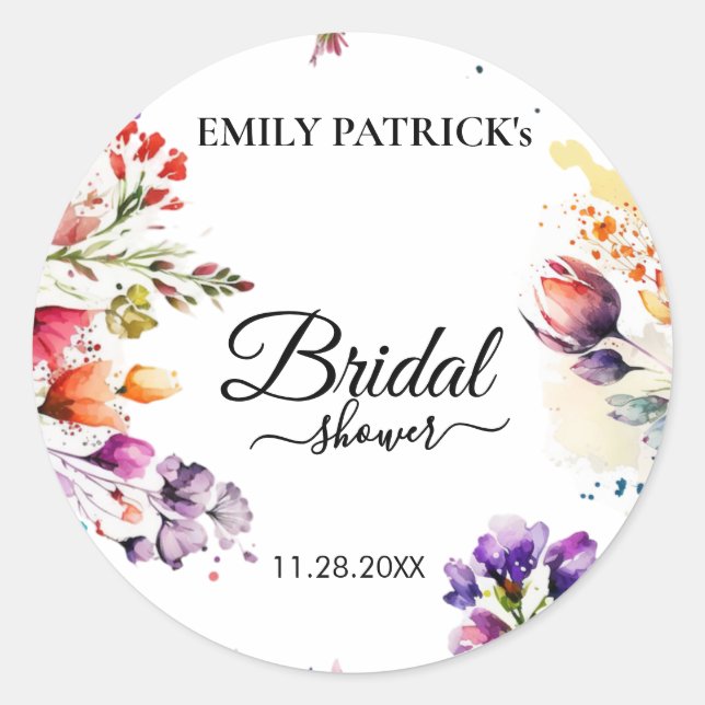 Adesivo Redondo Chá de noiva floral colorido (Frente)
