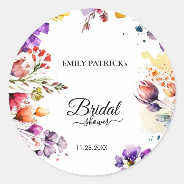 Adesivo Redondo Chá de noiva floral colorido (Frente)
