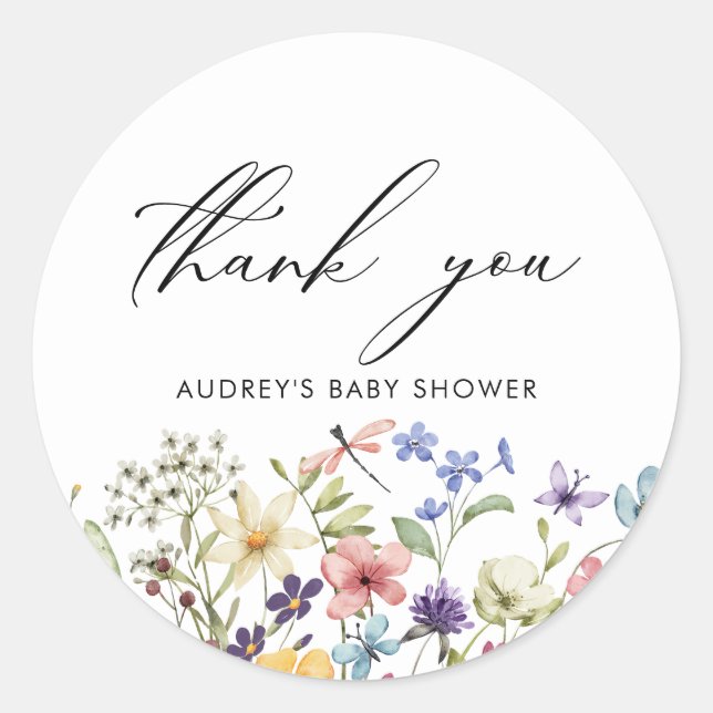 Adesivo Redondo Chá de Noiva Floral de Flores Silvestres Coloridas (Frente)