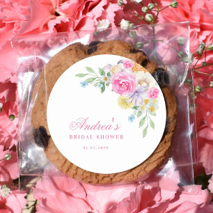 Adesivo Redondo Chá de Noiva Floral Jardim Florido Rosa Festa 
