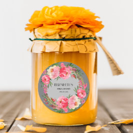 Adesivo Redondo Chá de Noiva Floral Rosa Aquarela