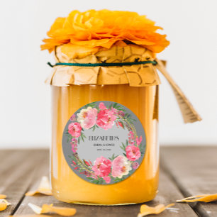 Adesivo Redondo Chá de Noiva Floral Rosa Aquarela