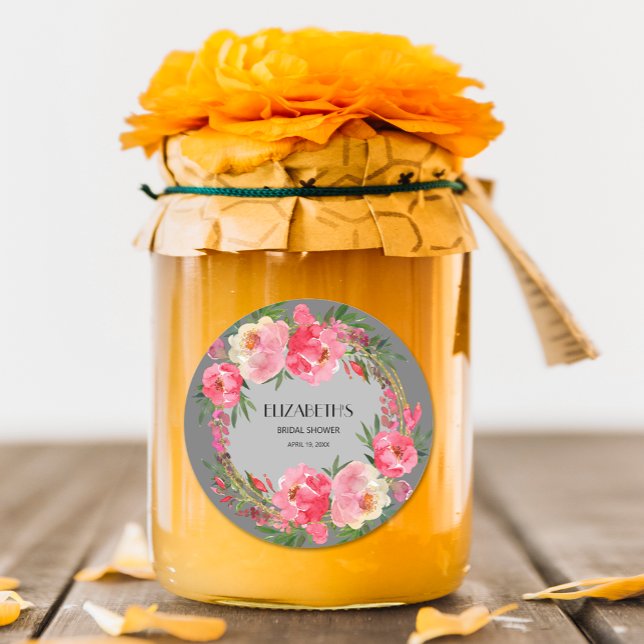 Adesivo Redondo Chá de Noiva Floral Rosa Aquarela (Criador carregado)