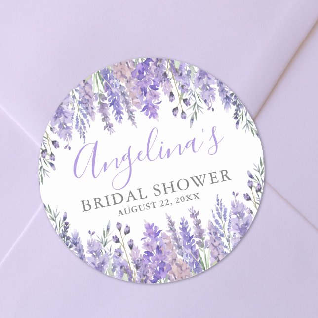 Adesivo Redondo Chá de Noiva Floral Roxo (Purple Floral Bridal Shower Classic Round Sticker)