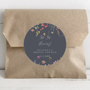 Adesivo Redondo Chá de Noiva Floral Selvagem Azul Sip Sip Hooray  