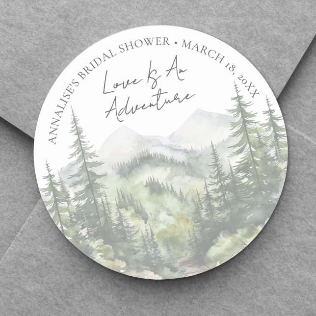 Adesivo Redondo Chá de Noiva Floresta Aventura (Forest Adventure Bridal Shower Classic Round Sticker )