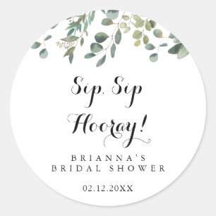 Adesivo Redondo Chá de Noiva Folhagem de Eucalipto Sip Sip Hurra