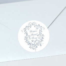 Adesivo Redondo Chá de Noiva Francês Vitoriano Azul Elegante