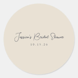 Adesivo Redondo Chá de Noiva Minimalista Caligrafia Marfim Preto