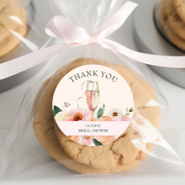 Adesivo Redondo Chá de Noiva Moderno com Flores Cor-de-Rosa e Cham