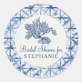 Adesivo Redondo Chá de Noiva Moderno de Verão em Azul Poeirento e 