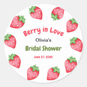 Adesivo Redondo Chá de Noiva Morango Rosa e Vermelho Berry in Love