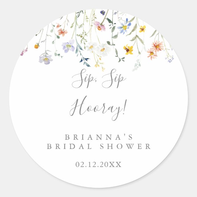 Adesivo Redondo Chá de Noiva Multicolorido Floral Sip Sip Hooray (Frente)