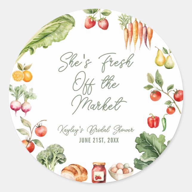 Adesivo Redondo Chá de Noiva na Feira do Produtor (Fresh off the market! These rustic farmer’s market bridal shower stickers are perfect for favor bags)