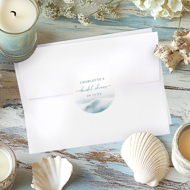 Adesivo Redondo Chá de Noiva na Praia e Oceano (Criador carregado)