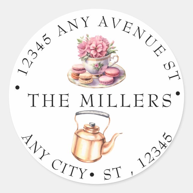 Adesivo Redondo Chá de Noiva no Jardim | Endereço de Devolução (Frente)