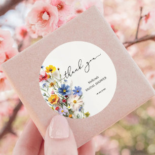Adesivo Redondo Chá de Noiva Obrigada Flores Silvestres