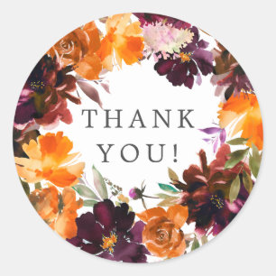 Adesivo Redondo Chá de Noiva Outono Borgonha e Laranja Floral