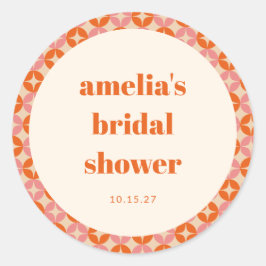 Adesivo Redondo Chá de Noiva Personalizado Rosa Laranja Moderno Me