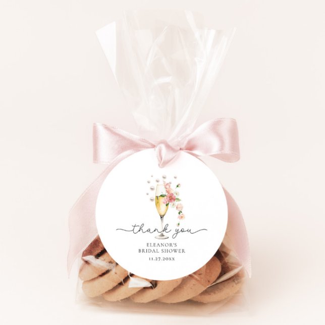 Adesivo Redondo Chá de Noiva Rosa Gratidão Pérolas & Prosecco (Criador carregado)