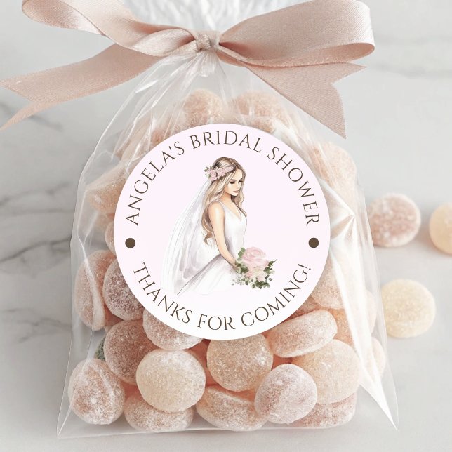Adesivo Redondo Chá de Noiva Rosa Ternura para Noiva (Elegant Tender Pink Bride-To-Be Bridal Shower Classic Round Sticker)