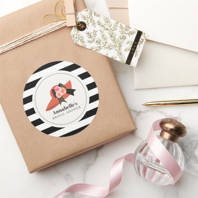 Adesivo Redondo Chá de Noiva Rosa Vermelha Grande ao Estilo Derby (Presentear)