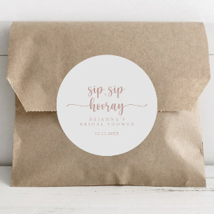 Adesivo Redondo Chá de Noiva Rose Gold Caligrafia Sip Sip Hooray