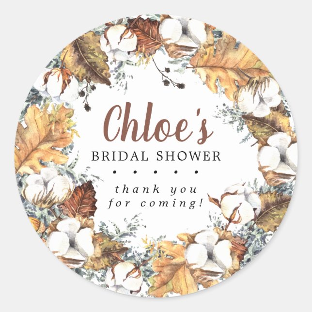 Adesivo Redondo Chá de Noiva Rústico Floral Branco de Outono Obrig (Frente)