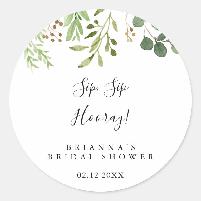 Adesivo Redondo Chá de Noiva Simples Eucalipto Sip Sip Hooray (Frente)