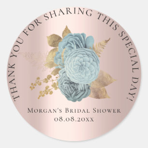 Adesivo Redondo Chá de panela 16º Obrigado Florais Azul Rosa Doura