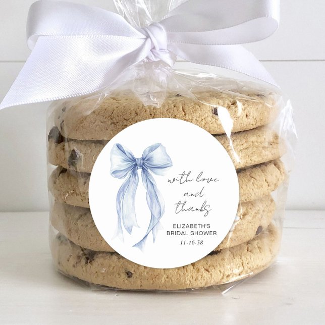 Adesivo Redondo Chá de panela Arco Coquette Azul Obrigado (Criador carregado)