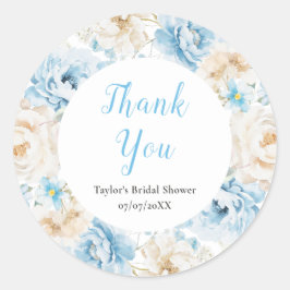 Adesivo Redondo Chá de panela Azul e Branca de Peony Obrigado