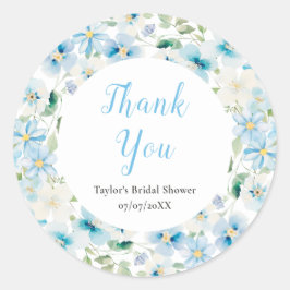 Adesivo Redondo Chá de panela Azul e Branca de Peony Obrigado